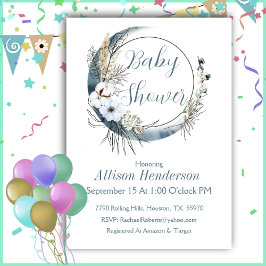 Grey Boho Wreath Baby shower Invitation Kaart