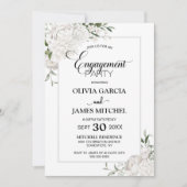Grey Border White Floral Engagement Party Kaart (Voorkant)