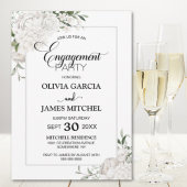 Grey Border White Floral Engagement Party Kaart