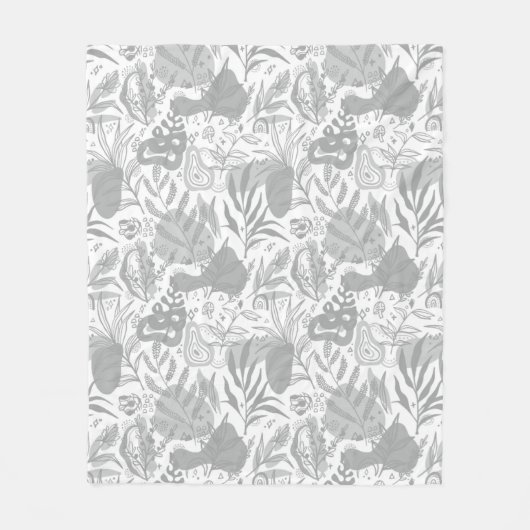 Grey Botanical Seamless Pattern Fleece Deken (Voorkant)