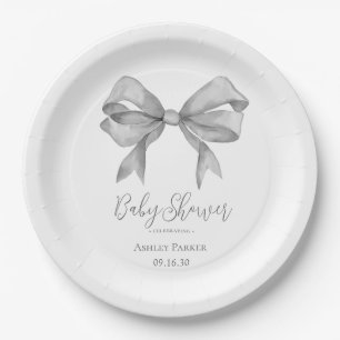 Grey Bow Boy Baby shower Papieren Bordje