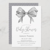 Grey Bow Boy Baby shower Uitnodiging (Voorkant / Achterkant)