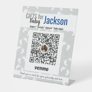Grey Boy Kantoor Baby shower Ideeën als Venmo Reclamebord Met Voetstuk