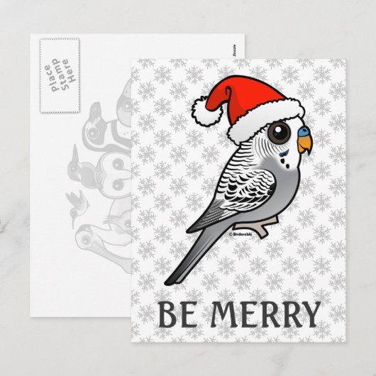 Grey Budgie Santa Claus Feestdagenkaart (Voorkant / Achterkant)