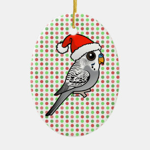Grey Budgie Santa Claus Keramisch Ornament