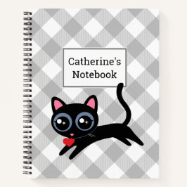  Grey Buffalo Plaid Black Kitty Cat Notitieboek