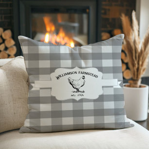 Grey Buffalo Plaid Boerderij Kip Sierkussen