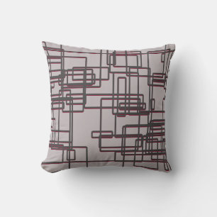 Grey & Burgundy Mid-Century Modern Geometric Kussen