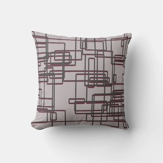Grey & Burgundy Mid-Century Modern Geometric Kussen (Voorkant)