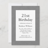 Grey Burlap 21st Birthday Uitnodiging (Achterkant)
