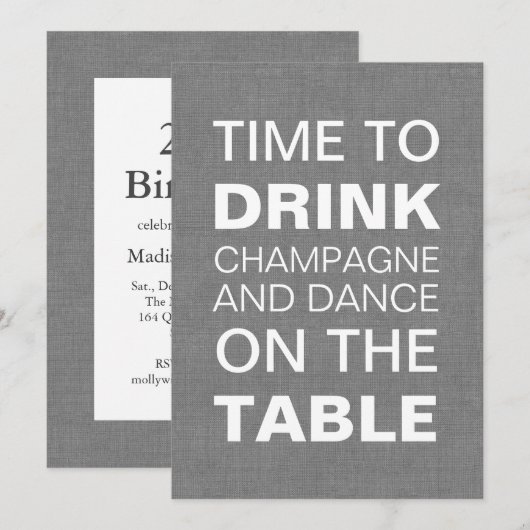 Grey Burlap 21st Birthday Uitnodiging (Voorkant / Achterkant)