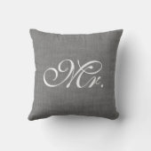 Grey Burlap Mr Pillow Kussen (Achterkant)