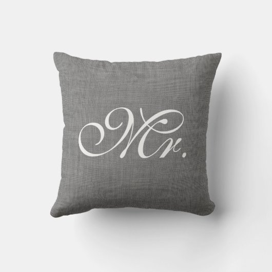 Grey Burlap Mr Pillow Kussen (Achterkant)
