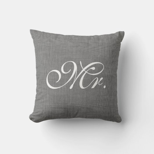 Grey Burlap Mr Pillow Kussen (Voorkant)