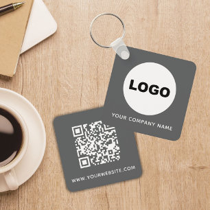 Grey Business Company Promotionele Logo QR-code Sleutelhanger