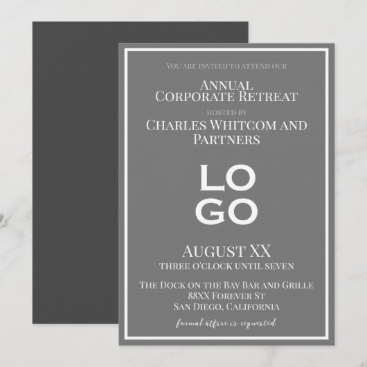 Grey Business Corporate Event met Custom Logo Kaart (Voorkant / Achterkant)