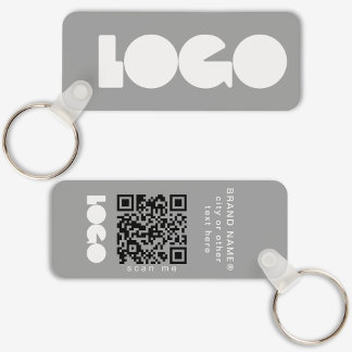 Grey Business Logo & QR Code, Bedrijf Horizontaal Sleutelhanger