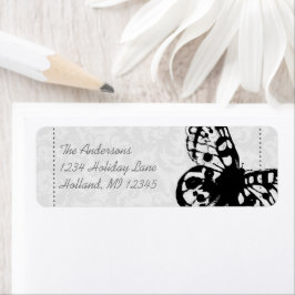 Grey Butterfly Damask Return Address Etiket