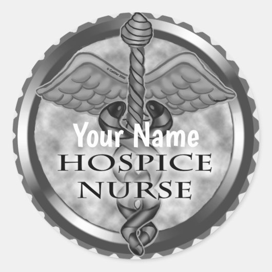 Grey caduceus Hospice Nurse Ronde Sticker (Voorkant)