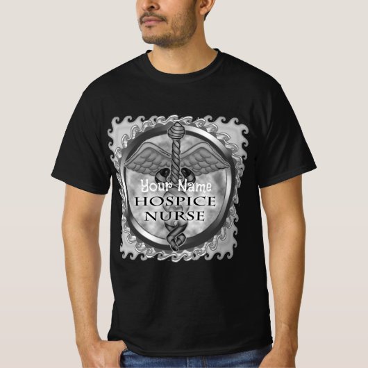 Grey caduceus Hospice Nurse T-shirt (Voorkant)