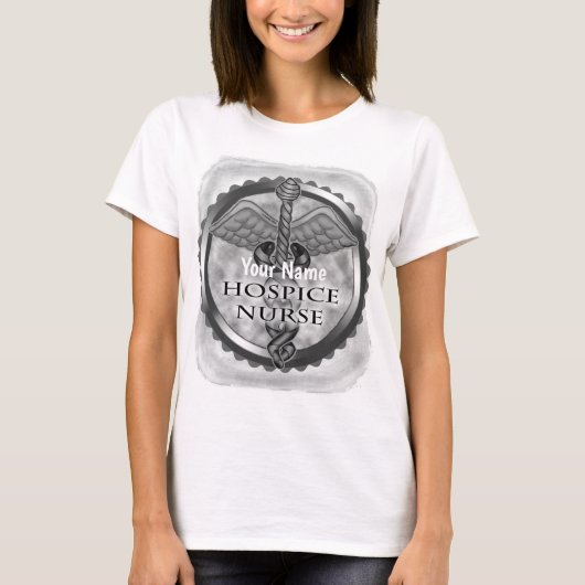 Grey caduceus Hospice Nurse T-shirt (Voorkant)