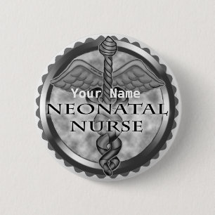 Grey caduceus neonataal verpleegkundige ronde button 5,7 cm