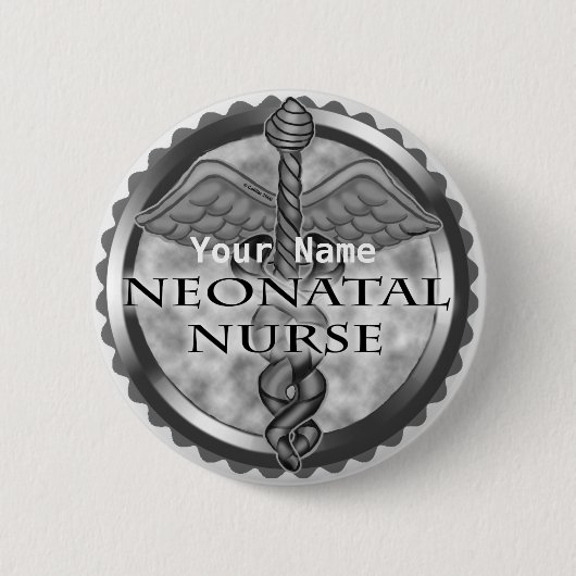 Grey caduceus neonataal verpleegkundige ronde button 5,7 cm (Voorkant)