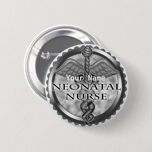 Grey caduceus neonataal verpleegkundige ronde button 5,7 cm (Voorkant /achterkant)