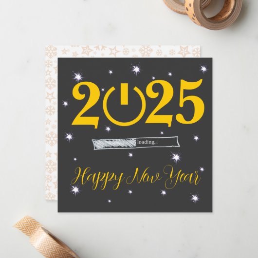 Grey Card Happy new Year Notitiekaartje (Voorkant / Achterkant in situ)