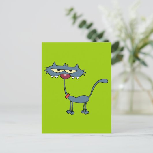 Grey Cartoon Cat Briefkaart (Staand voorkant)