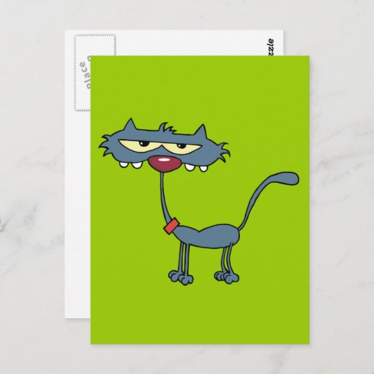 Grey Cartoon Cat Briefkaart (Voorkant / Achterkant)