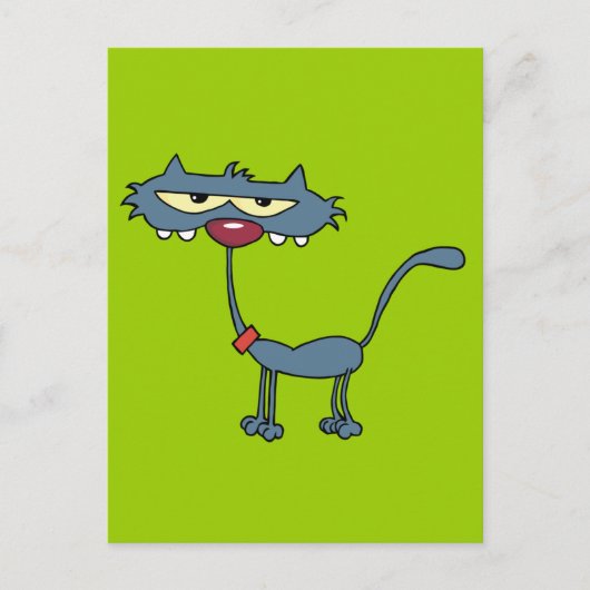Grey Cartoon Cat Briefkaart (Voorkant)