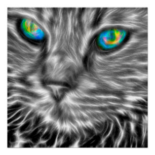 Grey Cat Art 20" x 20", Poster papier (semi-glans)