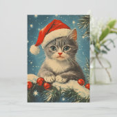 Grey Cat Christmas Feestdagenkaart (Staand voorkant)