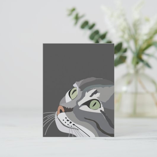 Grey Cat Face Briefkaart (Staand voorkant)