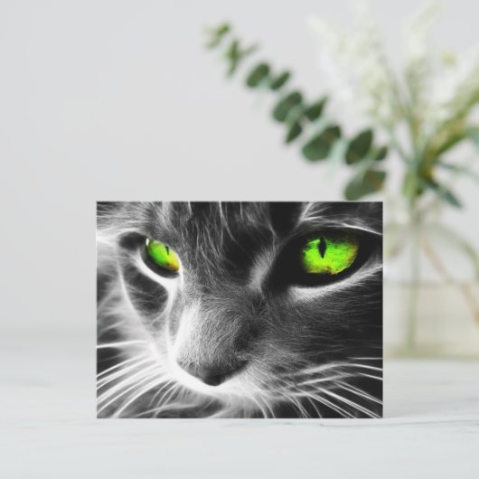Grey Cat Green Eyes Briefkaart (Staand voorkant)