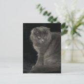 Grey Cat Long Hair Russisch Blauw Kat Kitten Cute Briefkaart (Staand voorkant)
