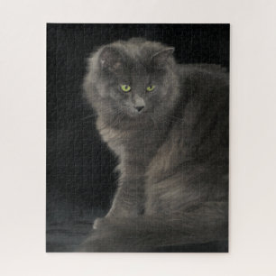 Grey Cat Long Hair Russisch Blauw Kat Kitten Cute Legpuzzel