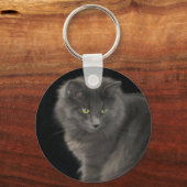 Grey Cat Long Hair Russisch Blauw Kat Kitten Cute Sleutelhanger (Voorkant)