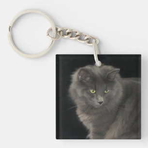 Grey Cat Long Hair Russisch Blauw Kat Kitten Cute Sleutelhanger