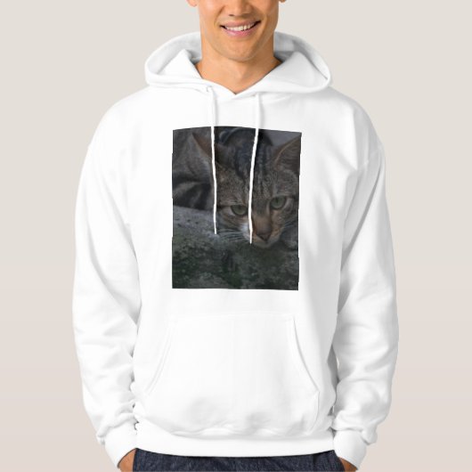 Grey Cat Looking Hoodie (Voorkant)