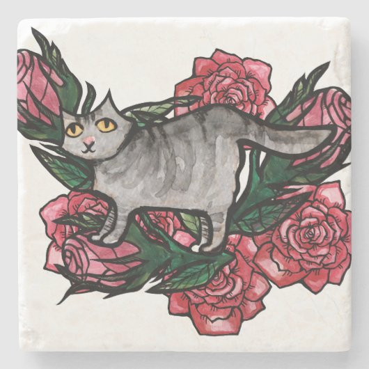 Grey Cat Rozen Grey Cats Stenen Onderzetter (Voorkant)