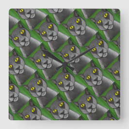Grey Cat Wall Clock Vierkante Klok