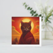 Grey Cat Wearing Fashionable Robe In Sunset Scene Kaart (Staand voorkant)