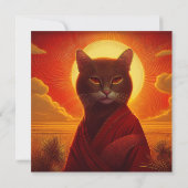 Grey Cat Wearing Fashionable Robe In Sunset Scene Kaart (Achterkant)