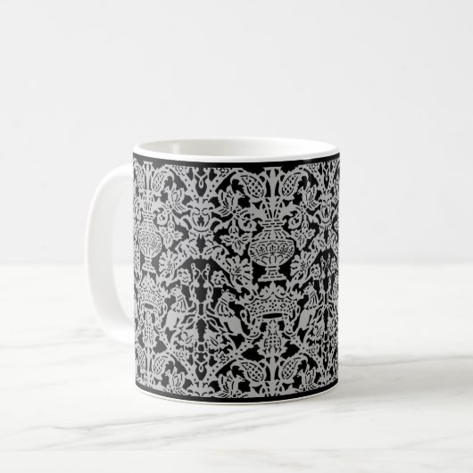 Grey Cats and Crowns Damask Coffee Mok (Voorkant links)