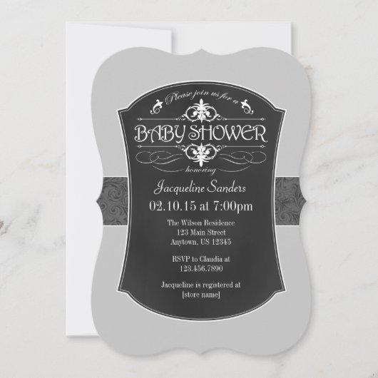 Grey Chalkboard Baby shower Invitation Kaart (Voorkant)