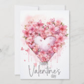 Grey cherry blossom heart Happy Valentines Day Feestdagenkaart (Voorkant)