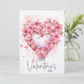 Grey cherry blossom heart Happy Valentines Day Feestdagenkaart (Staand voorkant)