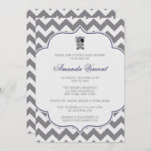 Grey Chevron Baby shower met Panda Kaart (Voorkant / Achterkant)